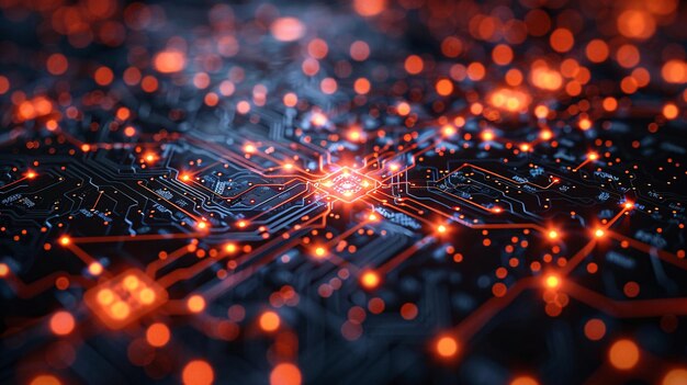 una scheda a circuito con le luci rosse su di essa