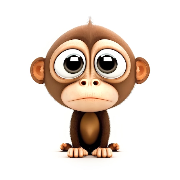 Una scimmia carina con grandi occhi si siede su uno sfondo bianco.
