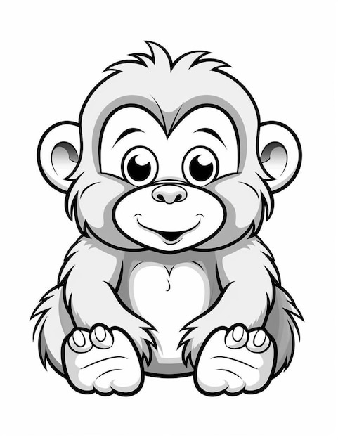 Una scimmia cartone animato seduta con gli occhi aperti ai generativa