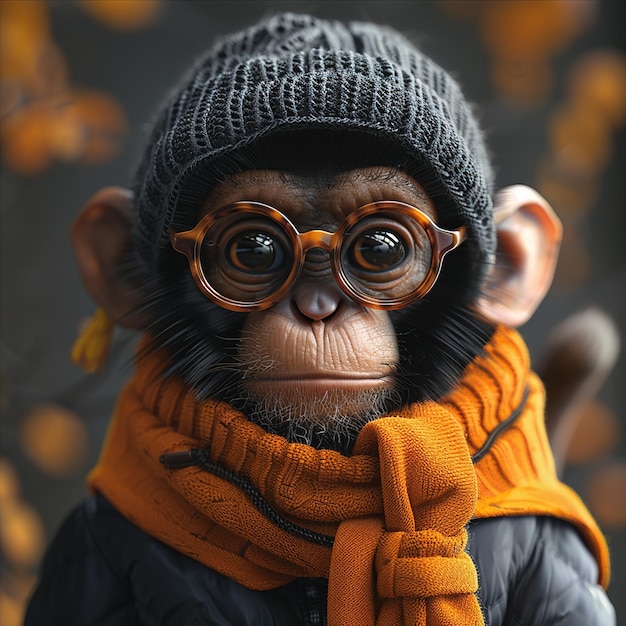una scimmia che indossa una sciarpa e una scarf sta indossando una scarf