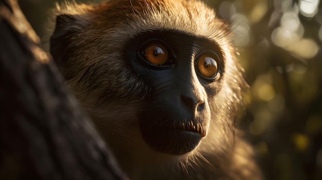 Una scimmia con grandi occhi guarda la telecamera.
