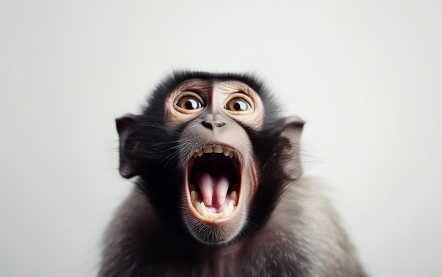 Una scimmia con la bocca aperta e la bocca aperta.