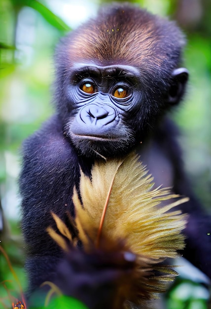 Una scimmia selvaggia nella giungla verde Gorilla ai tropici in natura