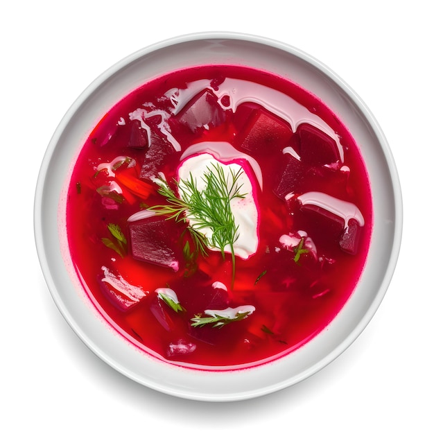 Una scodella di zuppa di barbabietola rossa con sopra un aneto