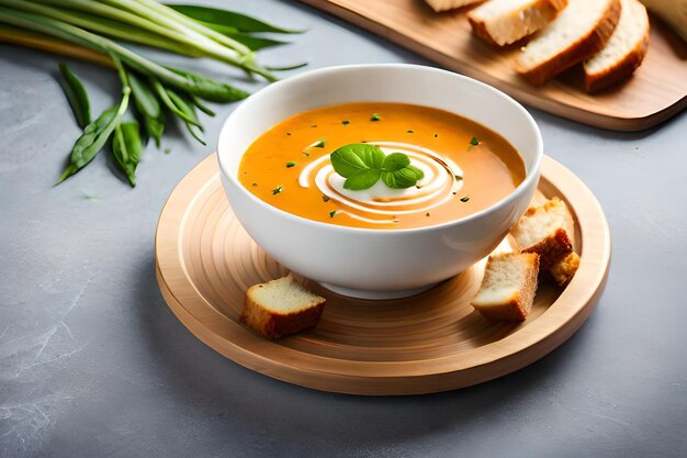 Una scodella di zuppa di pomodoro con pane a parte.