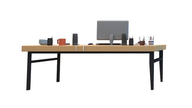 una scrivania con un monitor e una tastiera