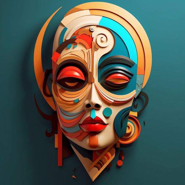 Una scultura 3D di un bellissimo viso umano ispirata all'arte della pittura minimalista