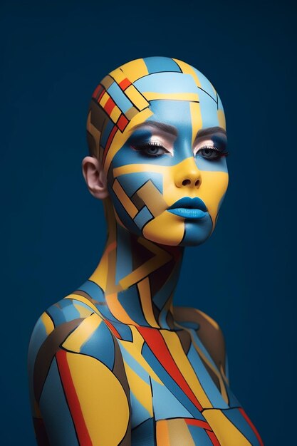 Una scultura 3D di un bellissimo viso umano ispirata all'arte della pittura minimalista