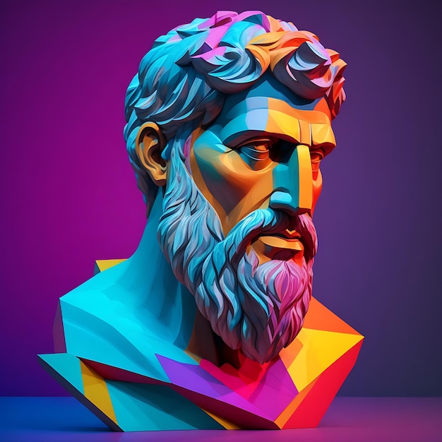 Una scultura astratta di Epicuro realizzata con una varietà di materiali e texture
