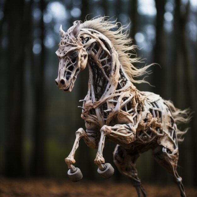 una scultura di cavalli nel bosco