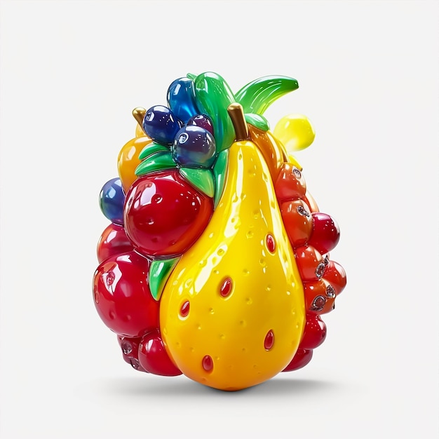 Una scultura di frutta con una pera gialla e una pera gialla.