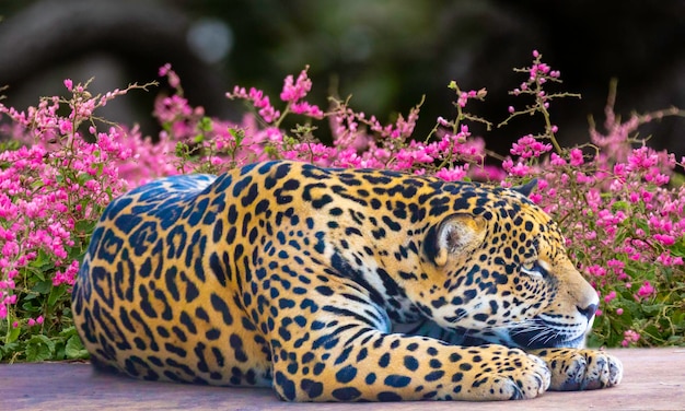 Una scultura di leopardo è esposta in un giardino.