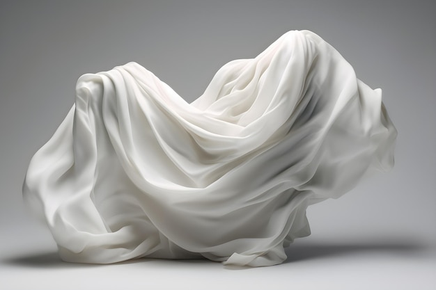 Una scultura di una donna con tessuto bianco che scorre