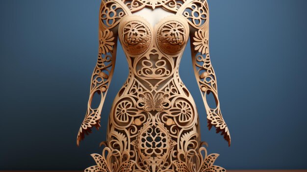 una scultura in legno decorata di una donna