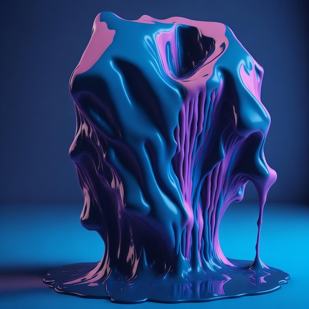 Una scultura liquida blu e viola con sopra la scritta ice