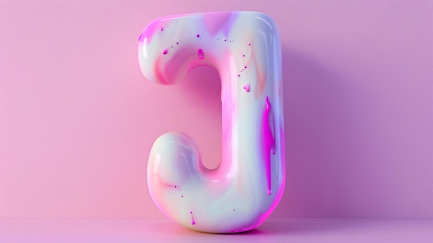 una scultura rosa e bianca con un numero 3 su di essa 3D rendering lettera J stile 3D decorato capitale le