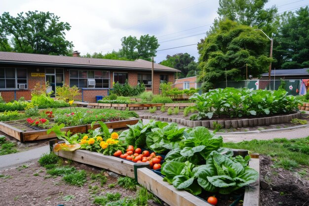 Una scuola che mette in atto un programma di gardentocafeteria per educare i bambini sulla produzione alimentare sostenibile e sulla sana alimentazione