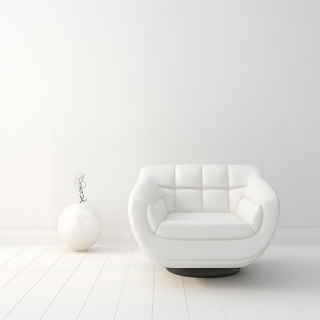 una sedia bianca con un cuscino bianco e un oggetto bianco sul pavimento