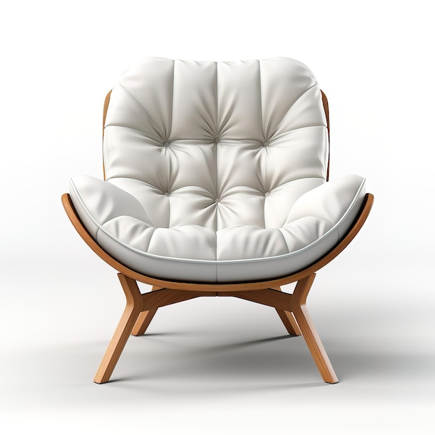 una sedia bianca con un telaio di legno e una base di legno