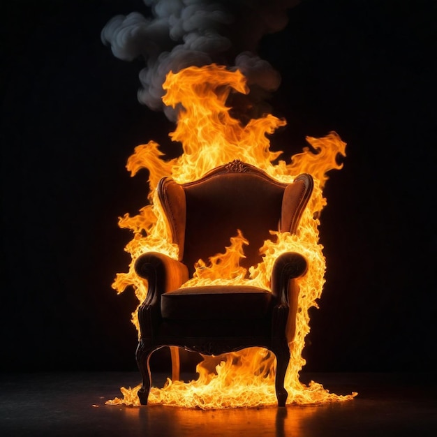 una sedia con una fiamma su di essa che è illuminata