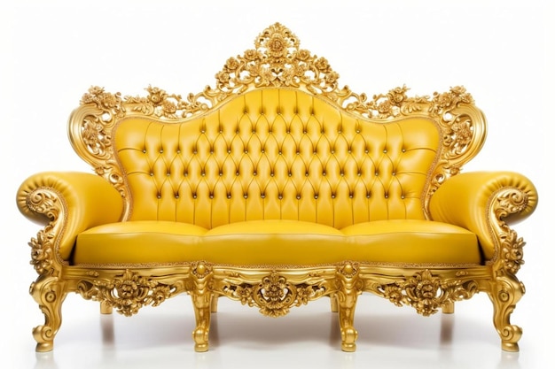una sedia gialla con un dorso dorato e un dorso oro.