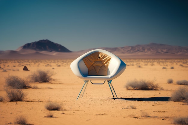 Una sedia moderna in piedi da sola nel caldo deserto Il concetto di mobili moderni per tutte le condizioni