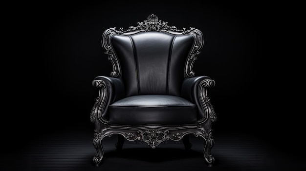 una sedia nera con un rivestimento d'argento e uno sfondo nero