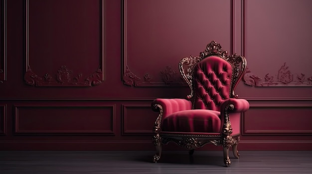 Una sedia rossa in una stanza buia con una sedia rossa.