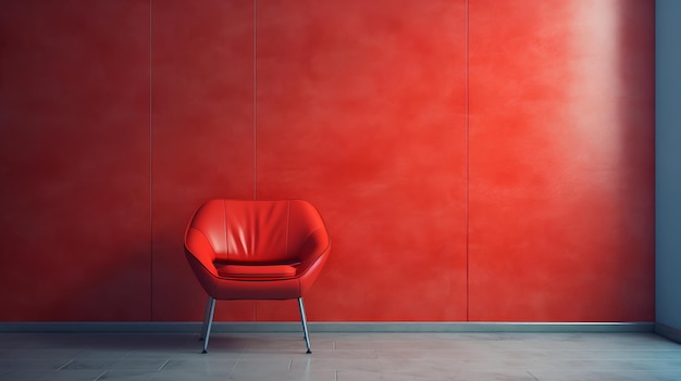 Una sedia rossa seduta di fronte a un muro rosso