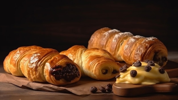 Una selezione di croissant e burro su un tavolo