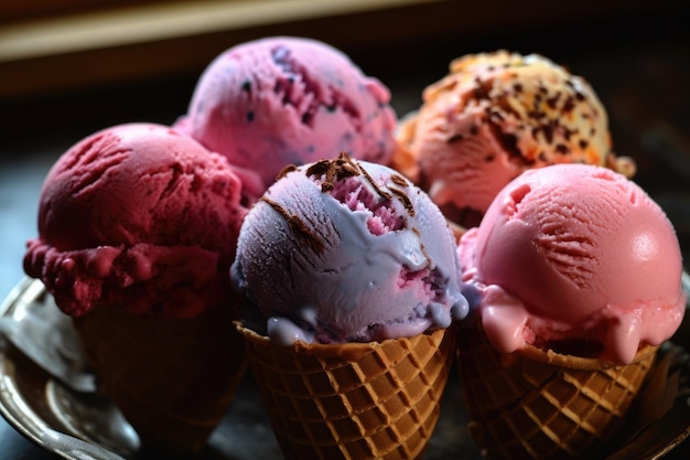 Una selezione di gelati è esposta in un ristorante.