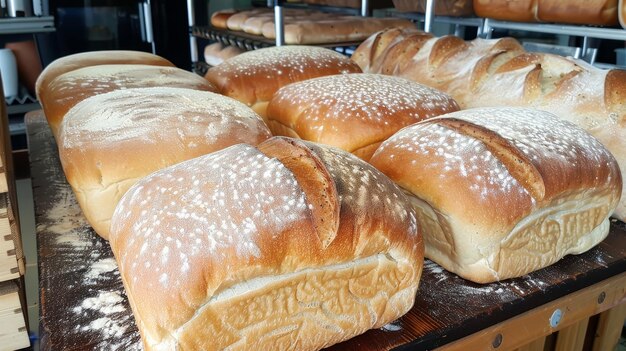 Una selezione di pane in una panetteria che mostra la freschezza e la consistenza di