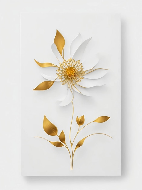 Una semplice arte floreale 3D con colori di nozze bianco oro utilizzando sfondo bianco