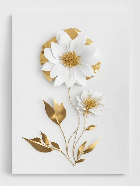 Una semplice arte floreale 3D con colori di nozze bianco oro utilizzando sfondo bianco