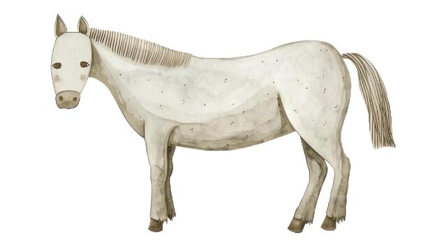 Una semplice illustrazione di un cavallo bianco Il cavallo è in piedi con la testa girata leggermente a sinistra Ha una lunga criniera e coda