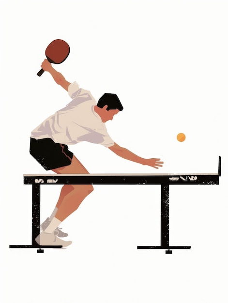 Una semplice illustrazione estetica di un uomo che gioca a ping-pong AI generativa