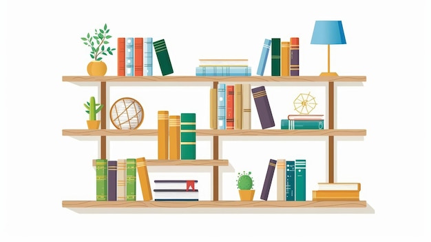 Una semplice libreria moderna con libri e decorazioni ben disposti