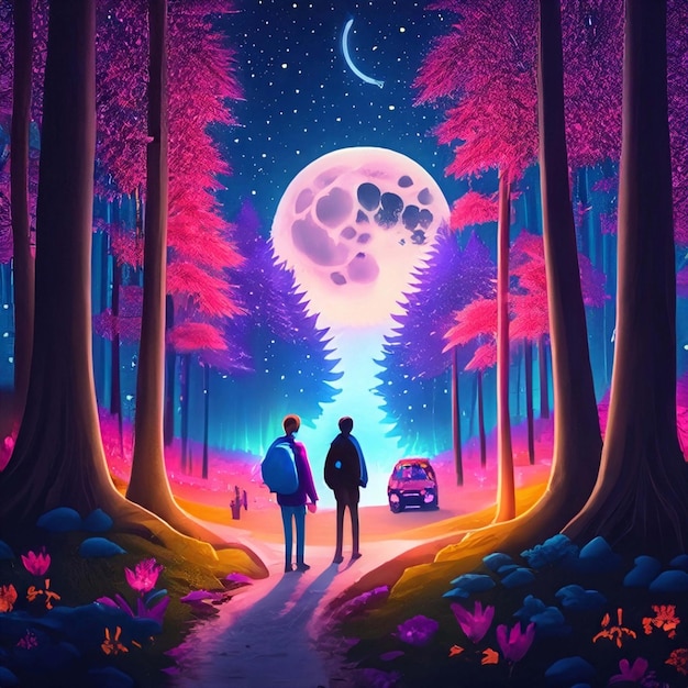 Una sera al chiaro di luna mentre esploravano i boschi vicino a casa loro