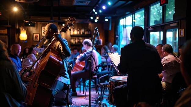 Una sera in un club jazz i musicisti a metà dell'esibizione resplendenti