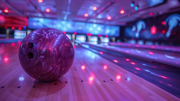 Una serata di bowling divertente tra amici, pin colpitivi, momenti dinamici e gioiosi, AI Generative.