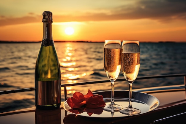 Una serata romantica e lussuosa ti aspetta su uno yacht da crociera dove puoi concederti uno champagne in mezzo