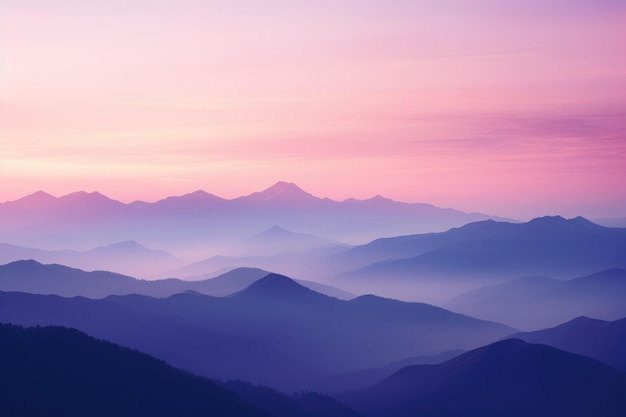 Una serena catena montuosa al tramonto con sfumature di rosa illustrazione di una catena Montuosa silhouetted contro un cielo tramonto mozzafiato Ai generato