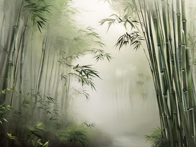 Una serena foresta di bambù con alti gambi che si oscillano dolcemente