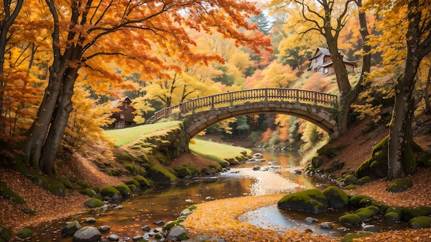 Una serena scena autunnale in campagna dove la luce dorata del sole generava ai