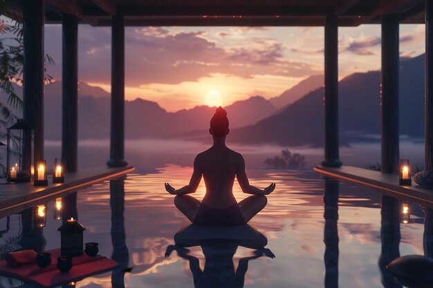 Una serena sessione di yoga all'alba.