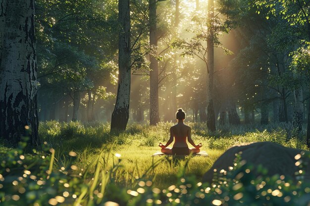Una serena sessione di yoga in una tranquilla clearing della foresta