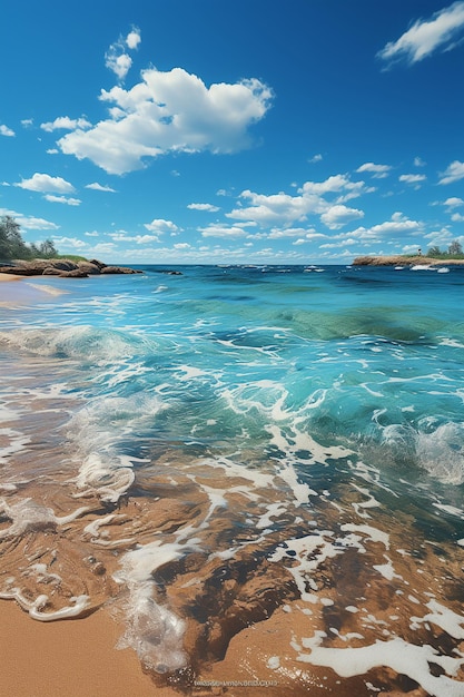 una serena spiaggia della costa d'oro si estende a perdita d'occhio con le sue sabbie dorate che incontrano il cristallo