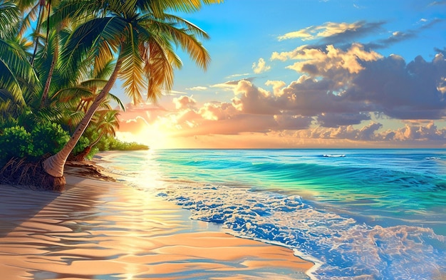 Una serena spiaggia tropicale con palme