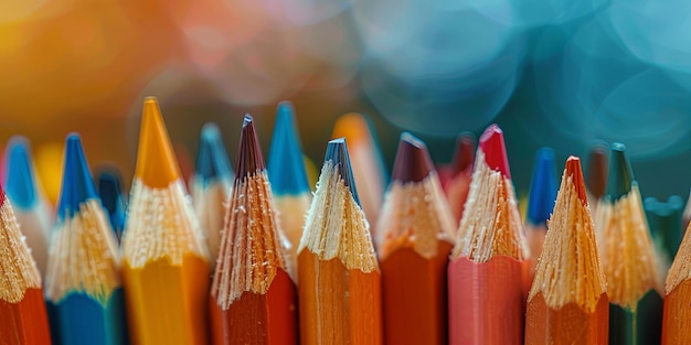 Una serie artistica di matite di legno colorate affilate CloseUp