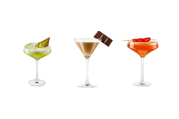 Una serie di cocktail classici isolati su bianco